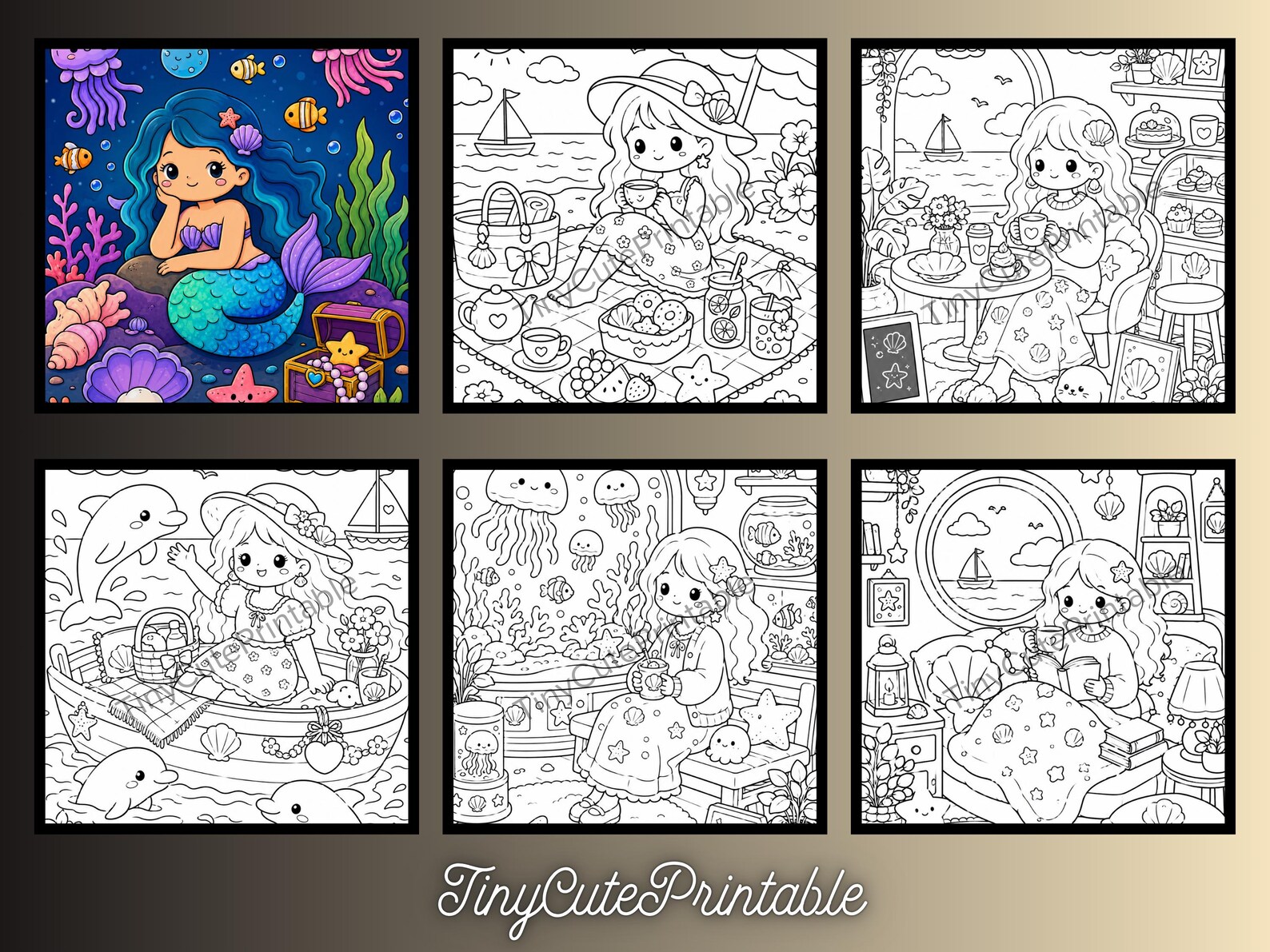 CuteLearner printable Kawaii Mermaid Coloring Book, Cozy Ocean Moments, Kids Adults PDF (6+ Pages) — Coloring Books, Kawaii Coloring Books — preview 2